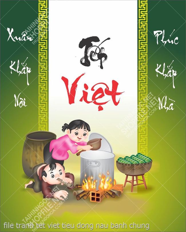 file tranh tet viet tieu dong nau banh chung